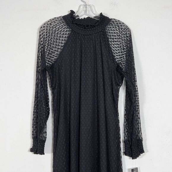 Nina Leonard Sheer Lace Overlay Mock Neck Sheath Dress Sz L Black Long Sleeve - Picture 7 of 16